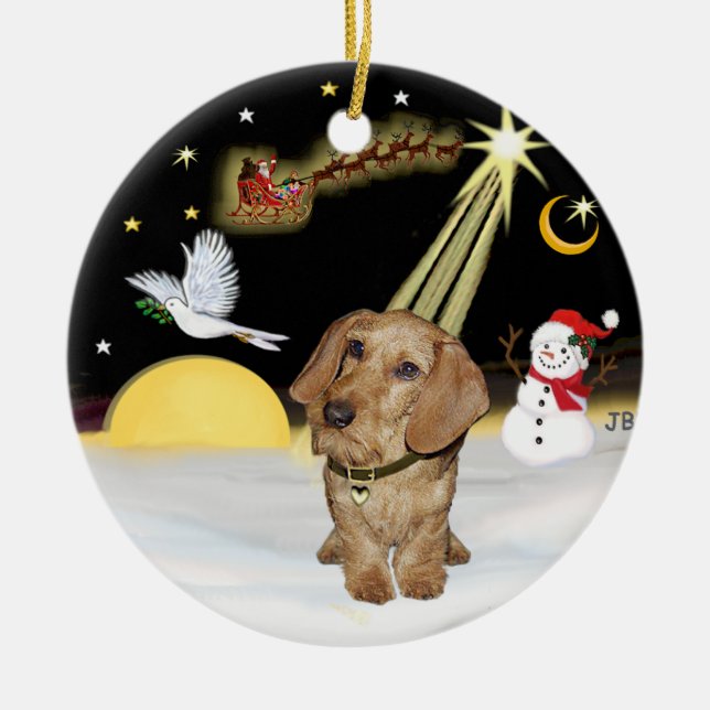 Ornamento De Cerâmica Voo Noturno - Wire Haired Dachshund (Frente)
