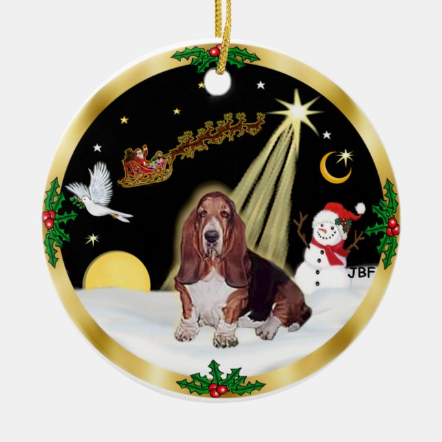 Ornamento De Cerâmica VooNoturno-  Basset Hound (Frente)
