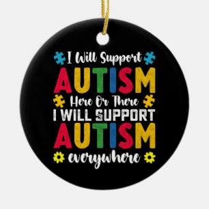 Ornamento De Cerâmica Vou Apoiar o Autismo Aqui ou Ali Autista