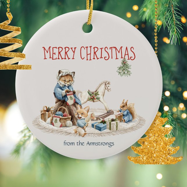 Ornamento De Cerâmica Vovó Crianças Animais Aquarela Natal (Granny Children Animals Watercolor Christmas Ceramic Ornament ©Susanne Sachers - Sunny Mind 🌞)