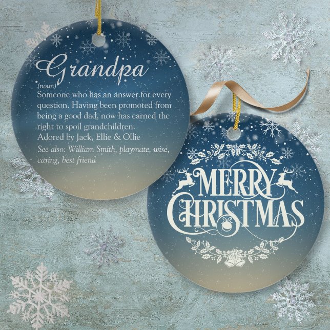 Ornamento De Cerâmica Vovô de Natal, vovô, definição de Pop (Script Christmas Grandpa, Grandad, Pops Definition Ceramic Ornament)