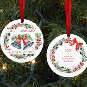 Ornamento De Cerâmica Vovó Holly Bells Coroa Rústica Natal