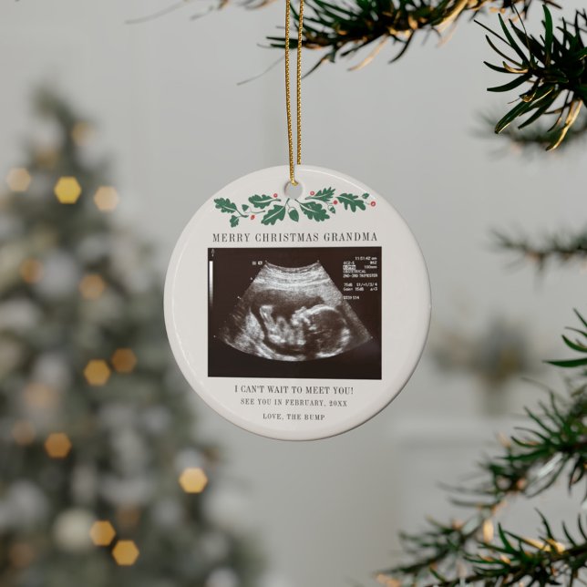 Ornamento De Cerâmica Vovó Natal Feriado Gravidez Ultrassom (Merry Christmas Grandma Sonogram Ornament)