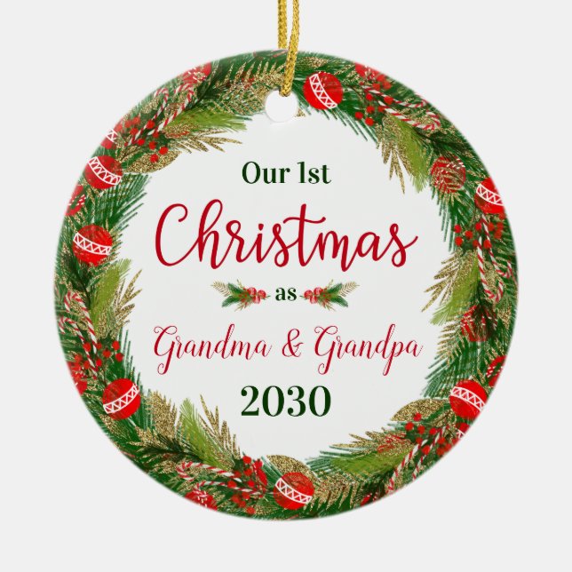 Ornamento De Cerâmica Vovó Vovô de Natal de 1rua Foto (Frente)