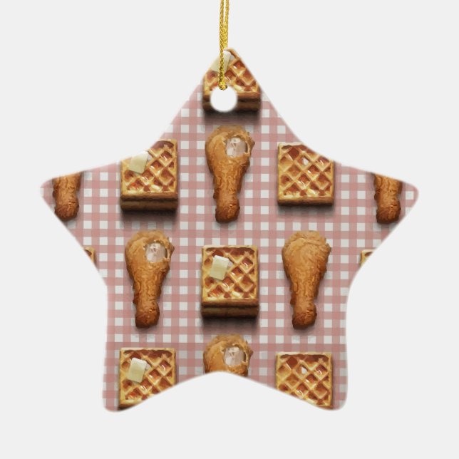 Ornamento De Cerâmica waffles de frango gingham (Frente)