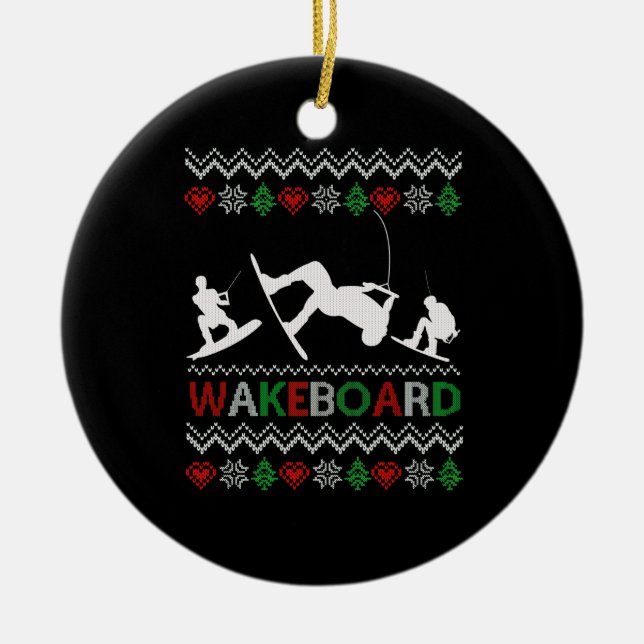 Ornamento De Cerâmica wakeboard Engraçado Natal (Frente)