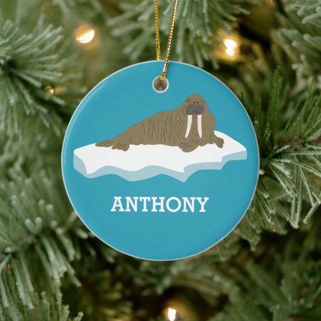 Ornamento De Cerâmica Walrus em uma Iceberg Ilustração Personalizada (Árvore)
