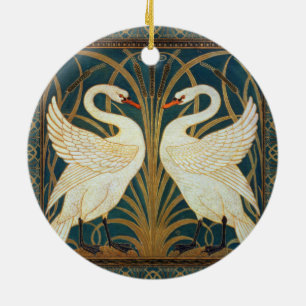 Ornamento De Cerâmica Walter Crane Swan, Rush E Iris Art Nouveau
