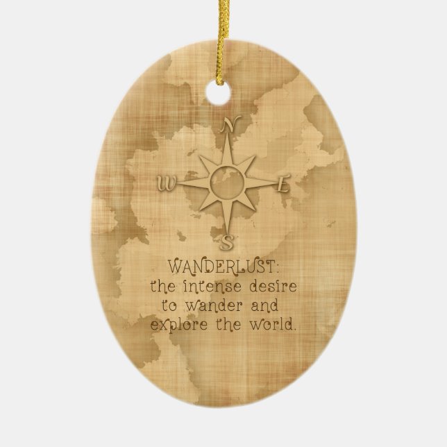 Ornamento De Cerâmica "Wanderlust…" Citações de viagem no papel do (Frente)
