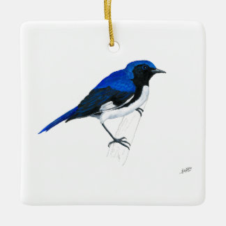 Ornamento De Cerâmica Warbler azul de garganta preta