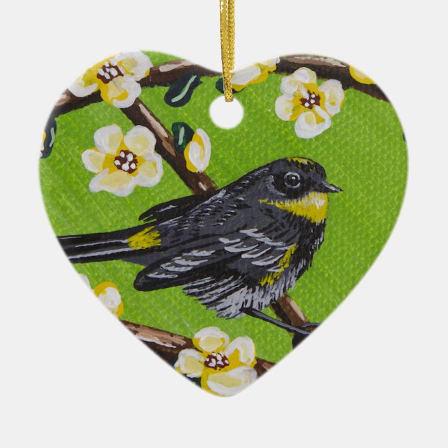 Ornamento De Cerâmica Warbler da Garganta Amarelo ~ Primavera (Frente)