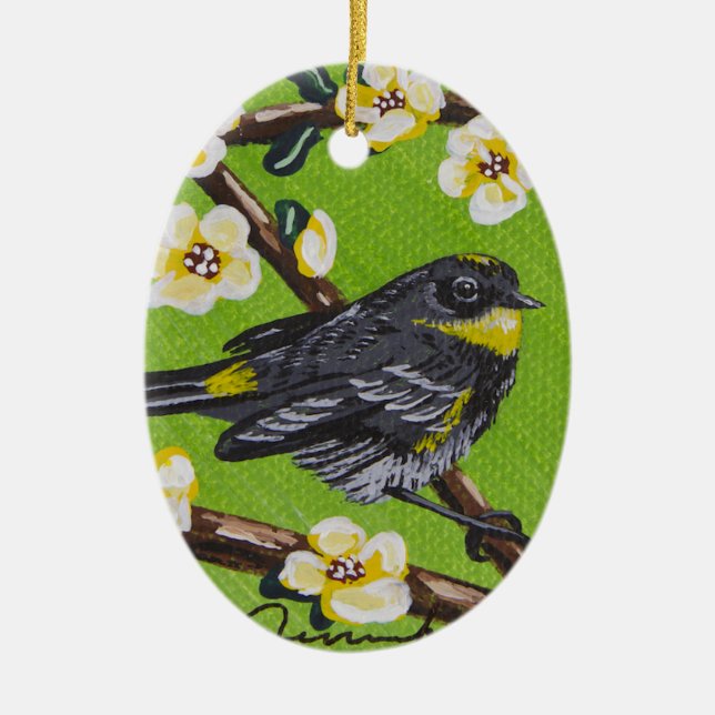 Ornamento De Cerâmica Warbler da Garganta Amarelo ~ Primavera (Frente)