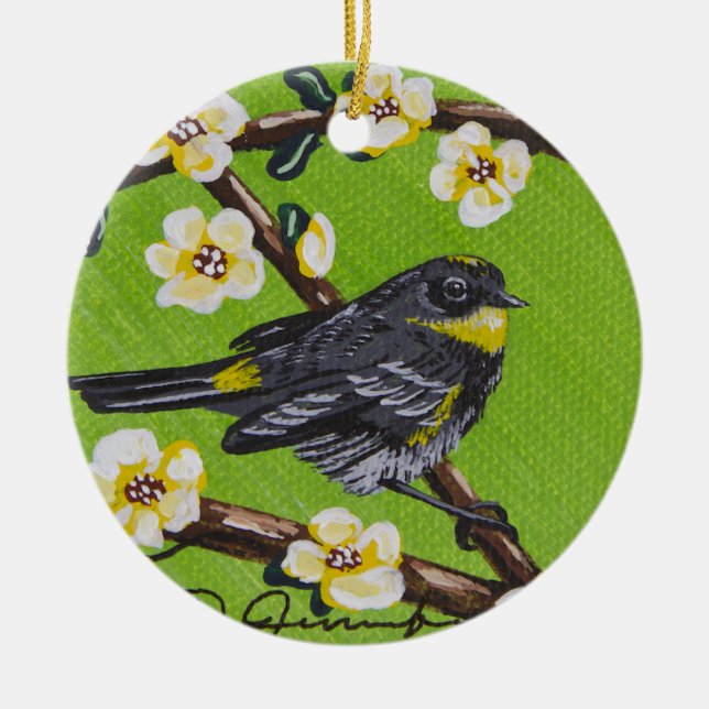 Ornamento De Cerâmica Warbler da Garganta Amarelo ~ Primavera (Frente)