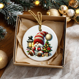Ornamento De Cerâmica Warm Christmas Gnome Ornament