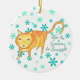 Ornamento De Cerâmica Warm Fuzzies & Winter Flurries Christmas Cat