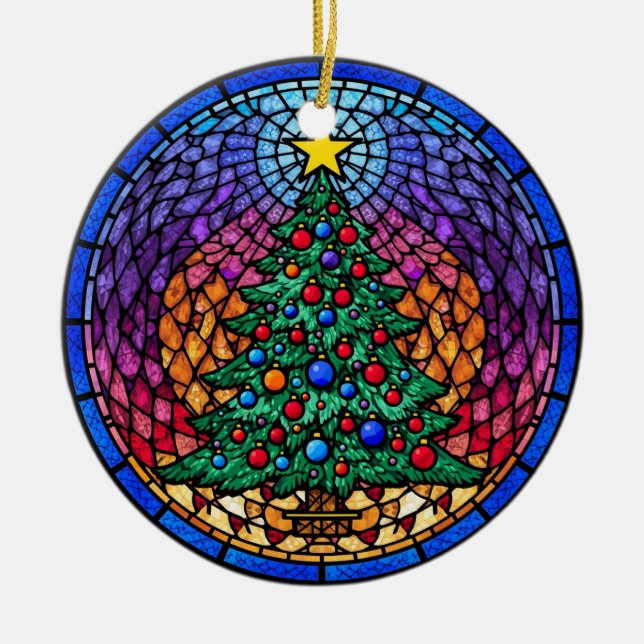 Ornamento De Cerâmica Warm Stained Glass Reindeer Portrait (Frente)