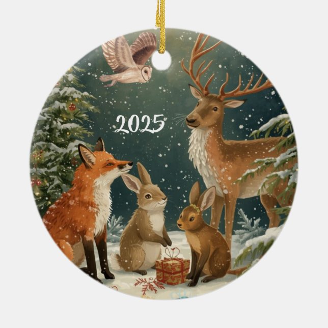 Ornamento De Cerâmica Warm Winter Wishes Holiday Woodland Animals 2025 (Traseira)