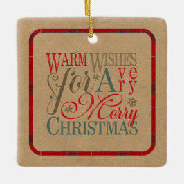 Ornamento De Cerâmica Warm Wish Kraft & Tartan Red/Green ID589