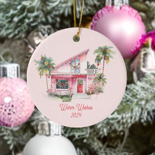 Ornamento De Cerâmica Warm Wish Midsect Moderna Casa Rosa Natal