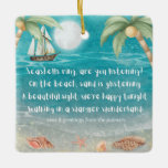 Ornamento De Cerâmica Warmer Wonderland Tropical Beach Christmas<br><div class="desc">Enfeites de natal tropical apresenta uma praia ao luar com conchas e areia escutadora, palmeiras e um navio navegando no mar. A letra da música é a da "Wonderland de inverno" mas com uma reviravolta tropical que diz: "Anéis de conchas, vocês estão ouvindo? — Na praia, a areia está brilhando...</div>