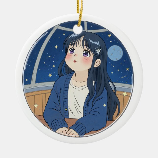 Ornamento De Cerâmica Watching the stars at the planetarium (Frente)