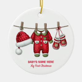 Ornamento De Cerâmica Watercolor Baby First Christmas Photo