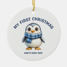 Ornamento De Cerâmica Watercolor Baby First Christmas Photo