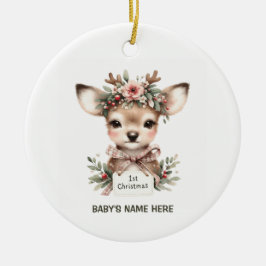 Ornamento De Cerâmica Watercolor Baby First Christmas Photo