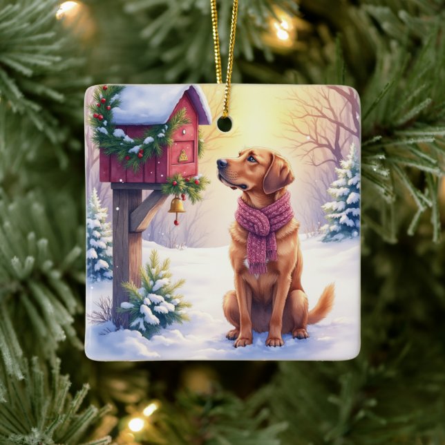 Ornamento De Cerâmica Watercolor Bloodhound Country Mailbox Christmas (Árvore)