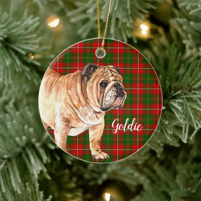 Ornamento De Cerâmica Watercolor Bulldog Personalizado (Árvore)