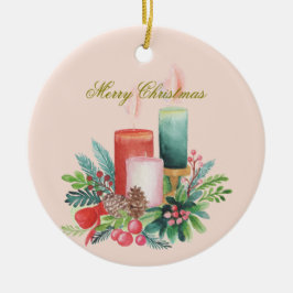 Ornamento De Cerâmica Watercolor Christmas candles Keepsake Ornament