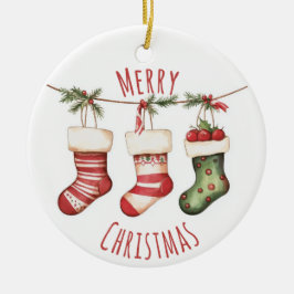 Ornamento De Cerâmica Watercolor Christmas Stockings Ornament