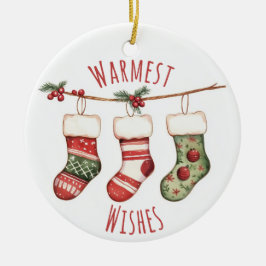 Ornamento De Cerâmica Watercolor Christmas Stockings Ornament