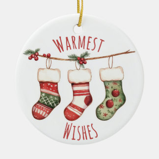 Ornamento De Cerâmica Watercolor Christmas Stockings Ornament