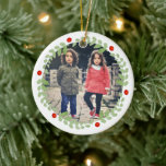 Ornamento De Cerâmica Watercolor Christmas Wreath Photo<br><div class="desc">Belo ornamento de manutenção de fotos de Natal com uma bela mão pintada coroa.</div>