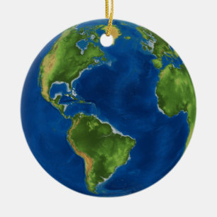 Ornamento De Cerâmica Watercolor Earth globe geography funny 3D illusion