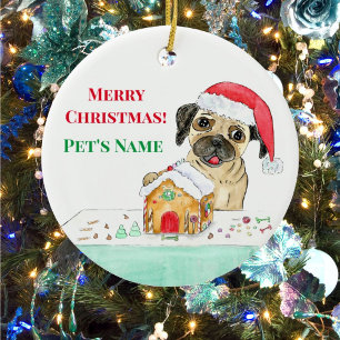 Ornamento De Cerâmica Watercolor Felry Christmas French Buldog