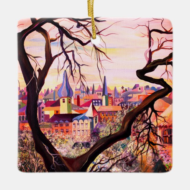 Ornamento De Cerâmica Watercolor French Ancial Settlement Luxembourg (Frente)