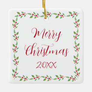 Ornamento De Cerâmica Watercolor Holly Garland