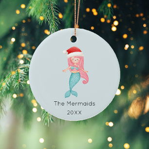 Ornamento De Cerâmica Watercolor Mermaid Foto de Natal