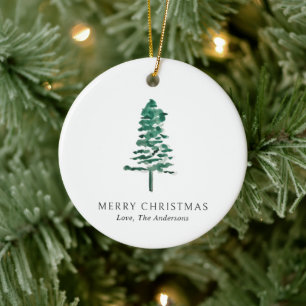 Ornamento De Cerâmica Watercolor Pine Tree Foto Moderna do Natal