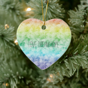 Ornamento De Cerâmica Watercolor Rainbow Love Dream Hope Personalizado