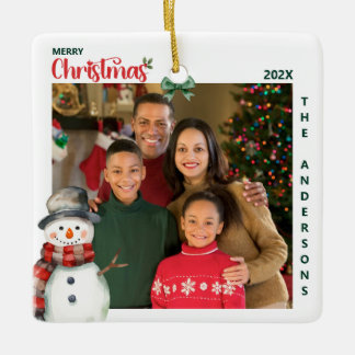 Ornamento De Cerâmica Watercolor Snowman Uma Foto Festivo Natal