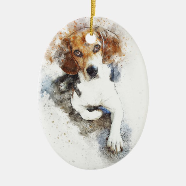 Ornamento De Cerâmica Watercolour Beagle Dog Abstract (Frente)