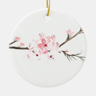 Ornamento De Cerâmica Watercolour da flor de cerejeira