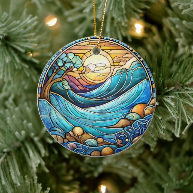 Ornamento De Cerâmica Waves Lake Cerâmico Decoração de Vidro Mantido (Árvore)