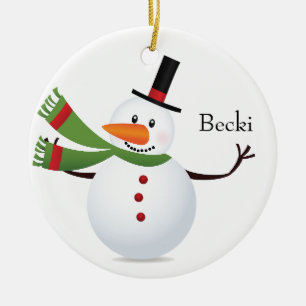 Ornamento De Cerâmica Waving Carrot Nose Snowman Ornament