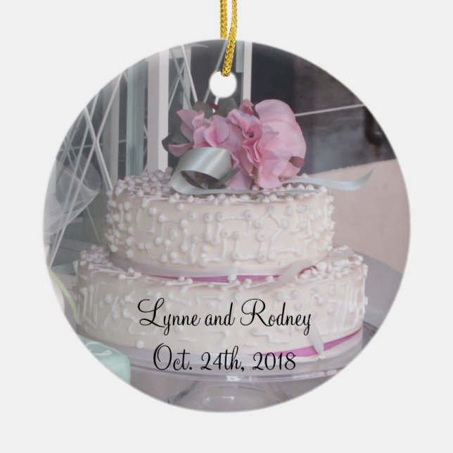 Ornamento De Cerâmica Wedding Cake Save the Date (Frente)