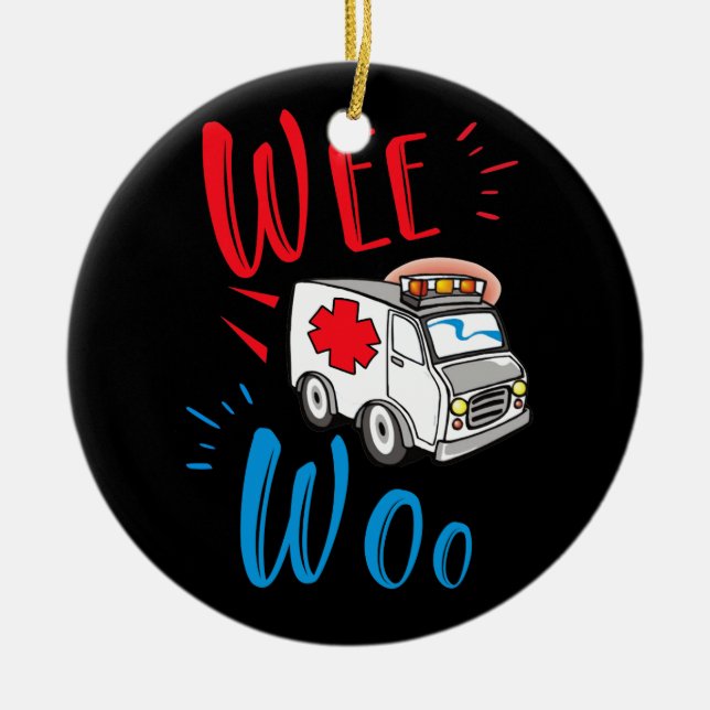 Ornamento De Cerâmica WEE WOO AMR. EMT AMR, Ambulância paramédica (Frente)