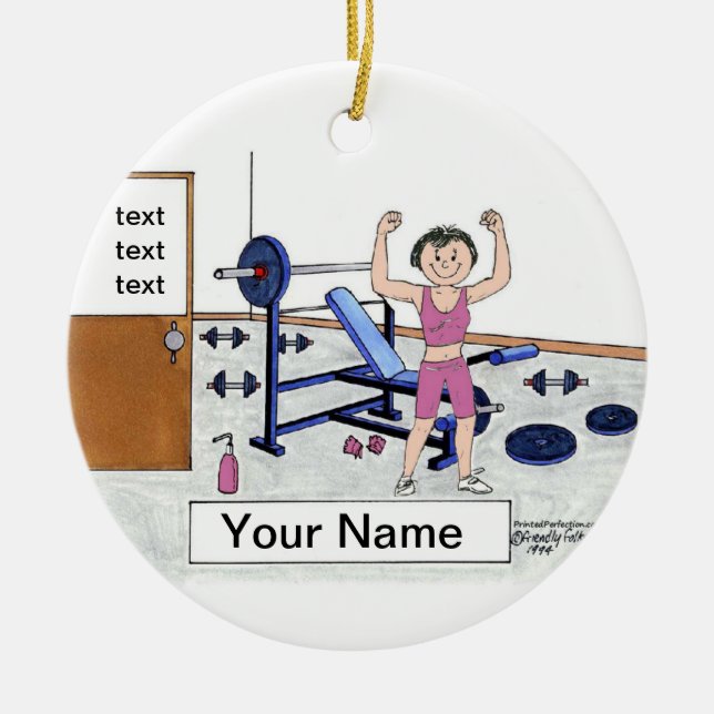 Ornamento De Cerâmica Weightlifter - fêmea, presente personalizado dos (Frente)